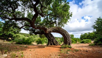 Majestic ancient tree in a sun-drenched landscape