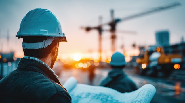 Tranquil Blue Construction Site Silhouettes