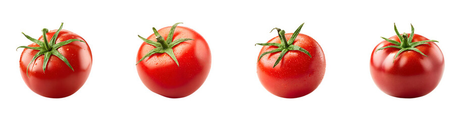 Set of Red tomato with green stem, isolated on transparent background