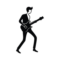Fototapeta premium Passionate black silhouette of a guitarist in dynamic action