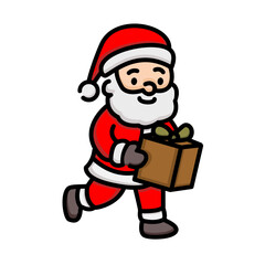 Santa Running With Christmas Gift