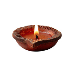Traditional clay diya lamp, isolated on transparent background