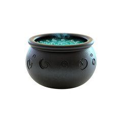 Bubbling witch cauldrons with magical potions, isolated on transparent background