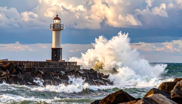 Lighthouse braves stormy sea
