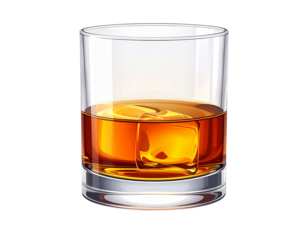 Clear Whiskey Glass with Ice Cube in High Resolution