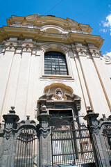 Frontage and portal of the Monumental Church of Saints Severino and Sossio in the former lower Documani district of the historic centre.  Naples, Italy.