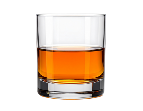 Clear Crystal Glass with Whiskey Against White Background