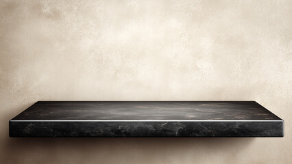 Matte black floating shelf with beige wall