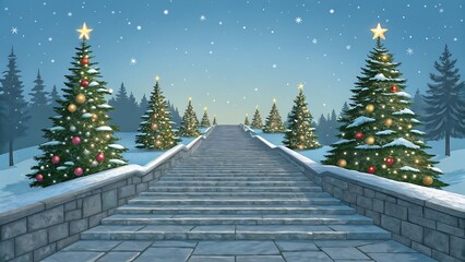 Snowy Christmas Trees Stairway lights