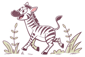 Cartoon Zebra Running on White Background with a Fun and Playful Design Style