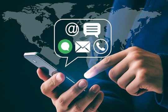 Global communication network mobile phone internet connection messaging email and social media marketing concept