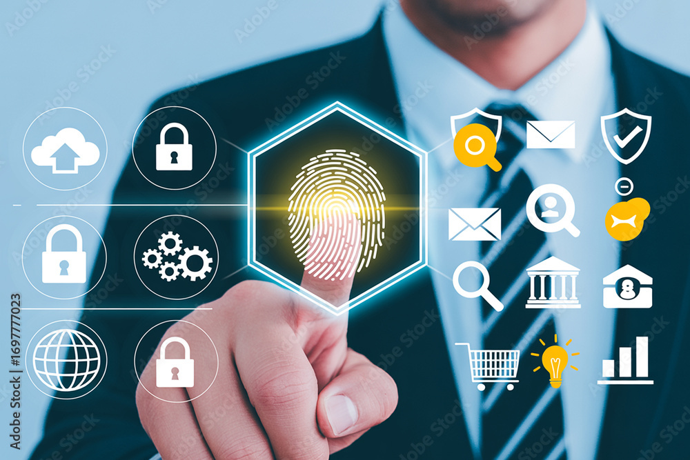 Poster fingerprint authentication security system for business identity access control and data protection 