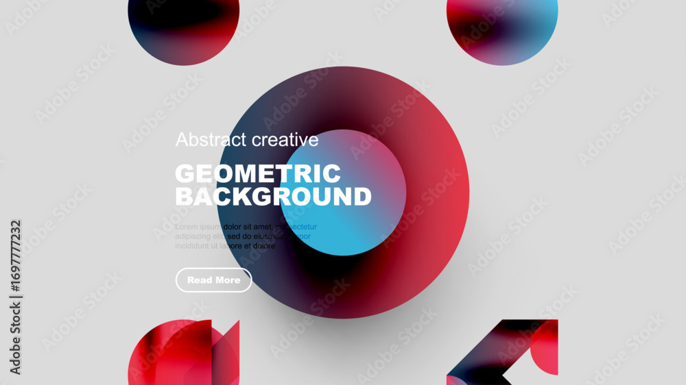 Poster abstract geometric background features vibrant overlapping circles, text, button. modern design with