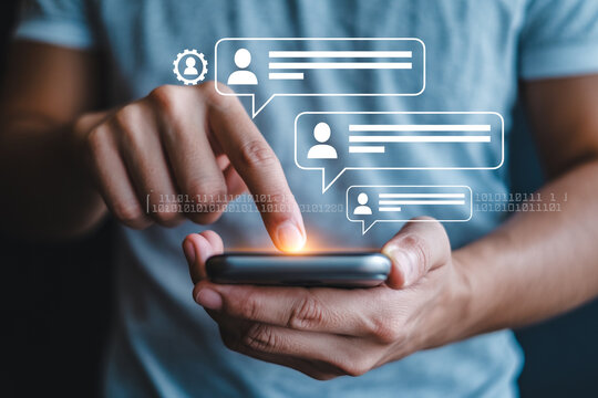 Man using mobile phone for messaging online chat communication social media network application concept 100