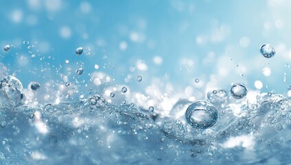 Sparkling water splash, bokeh background, purity, ad