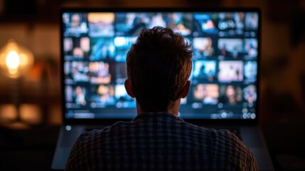 Digital image of a virtual meeting displayed on a laptop screen with a diverse group of participants showcasing remote and communication in a modern professional workspace