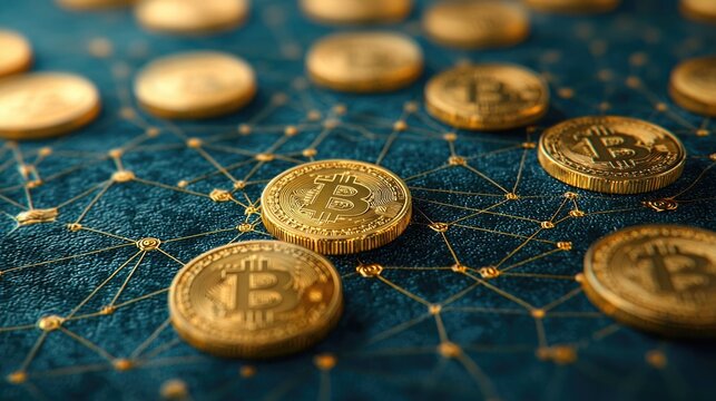 Blockchain Technology Concept Illustrated With Digital Coins and Secure Connections for Finance Investment and Online Transactions