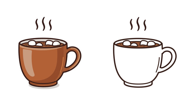 two steaming cups filled with hot chocolate and marshmallows