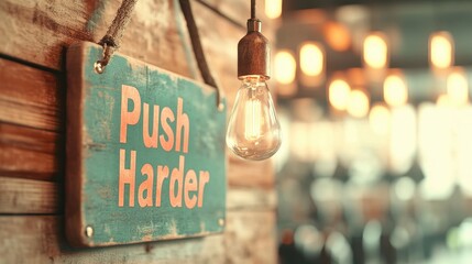 Encouragement Sign on Wall with Lit Bulb Promoting Increased Effort for Health Fitness