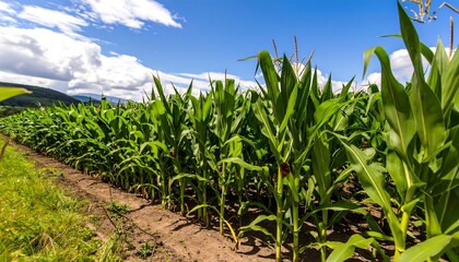 Cornfield stretches to horizon under sunny sky