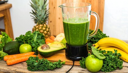 Healthy green smoothie ingredients and blender