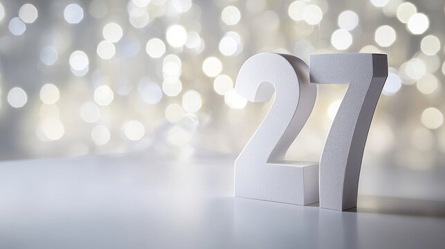White number twenty-seven on bokeh background.