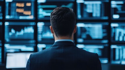 Professionals analyzing data visualization graphics and charts on digital screens during a collaborative boardroom meeting discussing business strategy financial insights and technological progress