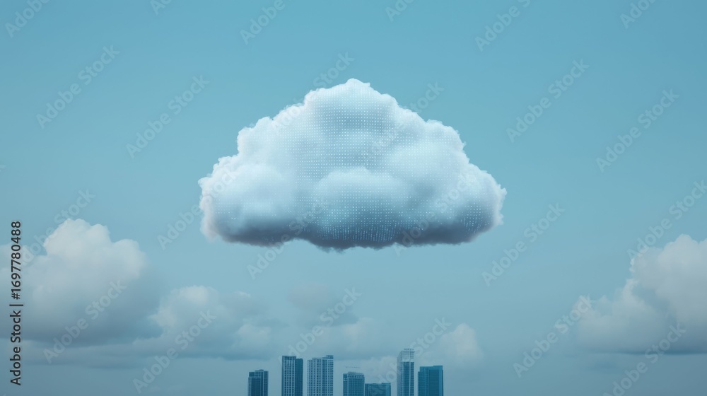 Aufkleber cloud computing concept visualized with digital data floating above a futuristic city skyline with h
