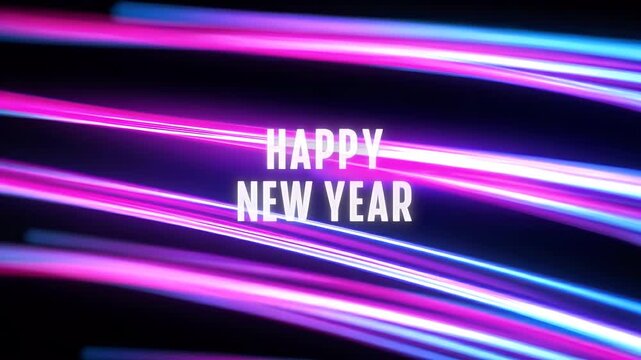 Abstract streaks of blue and pink neon light trails against a dark bac
