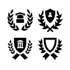 Fototapeta premium Vintage educational coat of arms set with university college and academy elements isolated vector illustration. Laurel wreaths, shields, ribbons illustration for awards,badges, and branding designs 