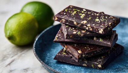 Dark Chocolate Lime Bars Stacked Plate Marble