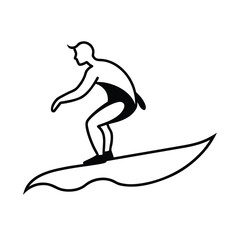 Fototapeta premium Simple black silhouette of a surfer gracefully riding a powerful ocean wave