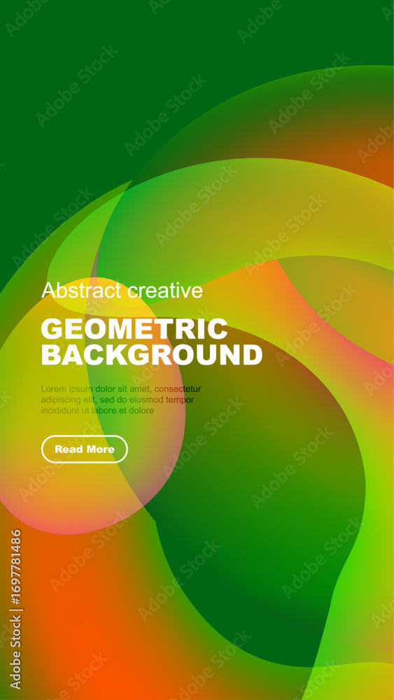 Poster abstract geometric background features vibrant overlapping shapes. text block present with read more