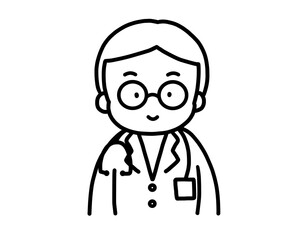 白衣を着た中年の男性医者のイラスト 笑顔