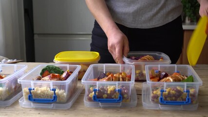 Cooking homemade food, serving packaging in reusable lunch boxes, takeaways and snacks
