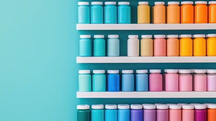 Colorful and Vibrant First Aid Kits Neatly Arranged on Pharmacy Shelves Showcasing a Variety of Medical Supplies and Remedies in an Orderly Display