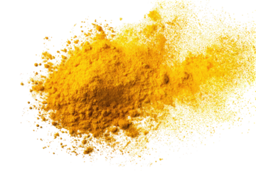 Pile of vibrant yellow spice powder, scattered
