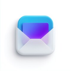 Futuristic 3D gradient glass style envelope illustration with colorful light effects, symbol of email, mail service, and communication apps