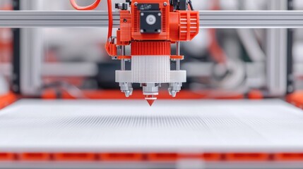 Fototapeta premium Innovative 3D printer used in a modern manufacturing production line with futuristic technology and computerized machinery for product fabrication and assembly