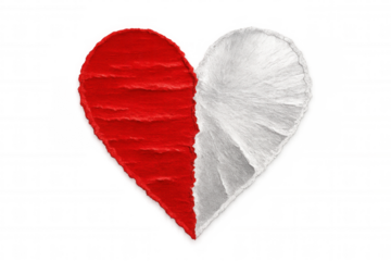 Torn paper heart in red and white, representing unity and diversity, set against transparent background, ideal for love-themed designs and valentine's graphics