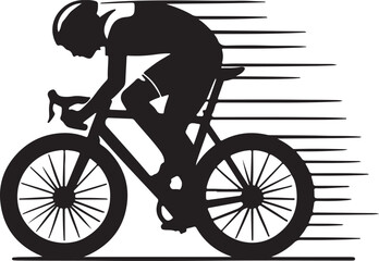 Black silhouette of a cyclist on a racing bicycle with motion lines sport speed