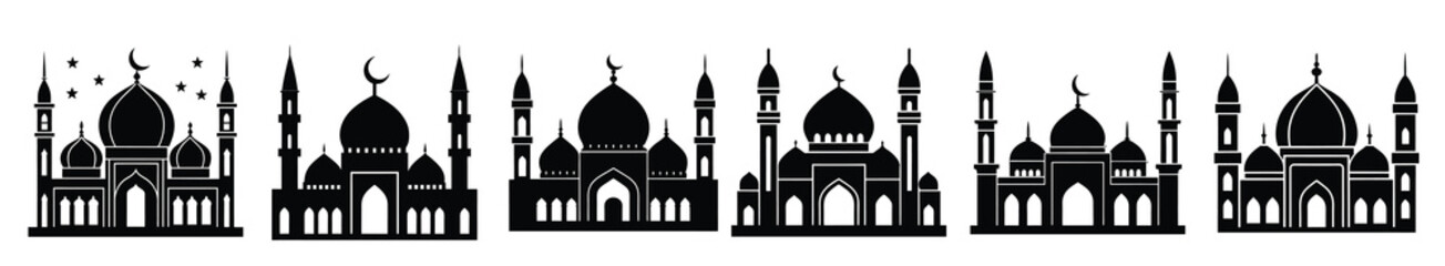 collection of silhouette mosques vector illustration