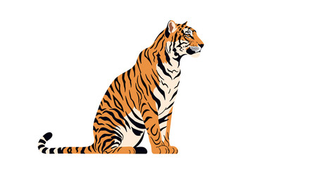 Obraz premium Majestic tiger sitting proudly on a white background representing strength and wild nature