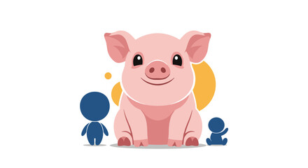 Fototapeta premium Charming pink piglet characters and playful orange circles a whimsical illustration for children and cute animal lovers