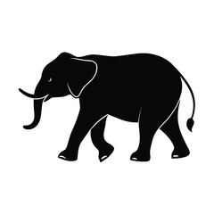 Simple black silhouette of an elephant walking slowly in a minimalist style