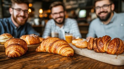 A group of friends gathered at a cozy cafe savoring delectable pastries and engaging in lively conversation