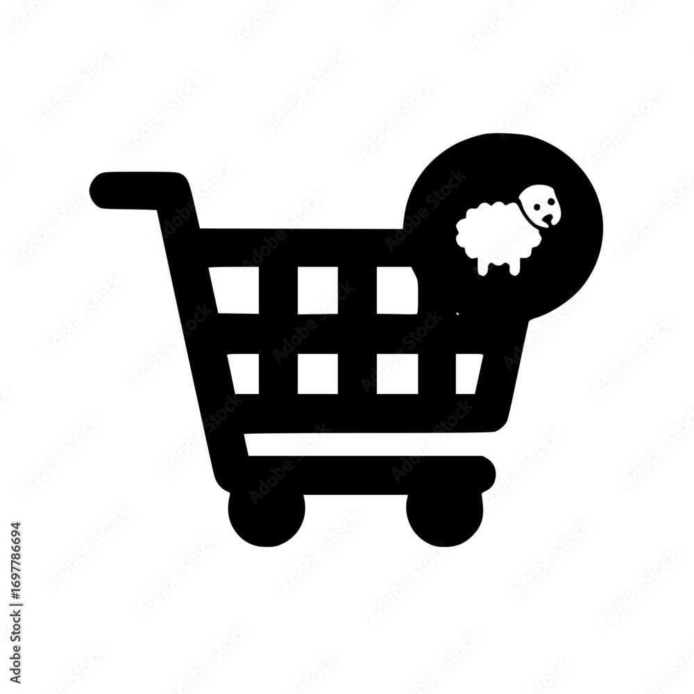 Poster ecommerce shopping cart design with cute sheep icon ideal for farm store and branding use