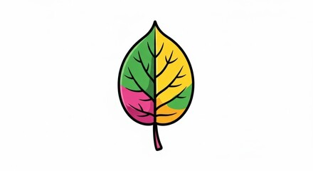 Colorful Leaf Illustration: Green, Yellow, Pink, and Orange