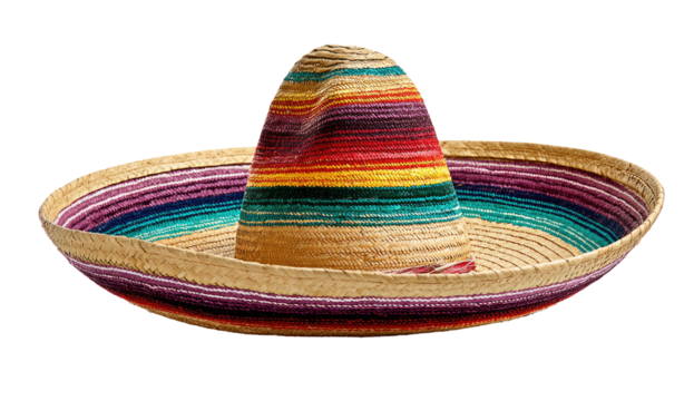 Wide-brimmed straw hat with colorful stripes