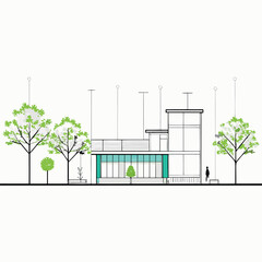 Architectural Drawings, Minimal style cad tree line drawing, Side view, set of section wetland forest outline for landscape design drawing. Vector illustration in seperate element